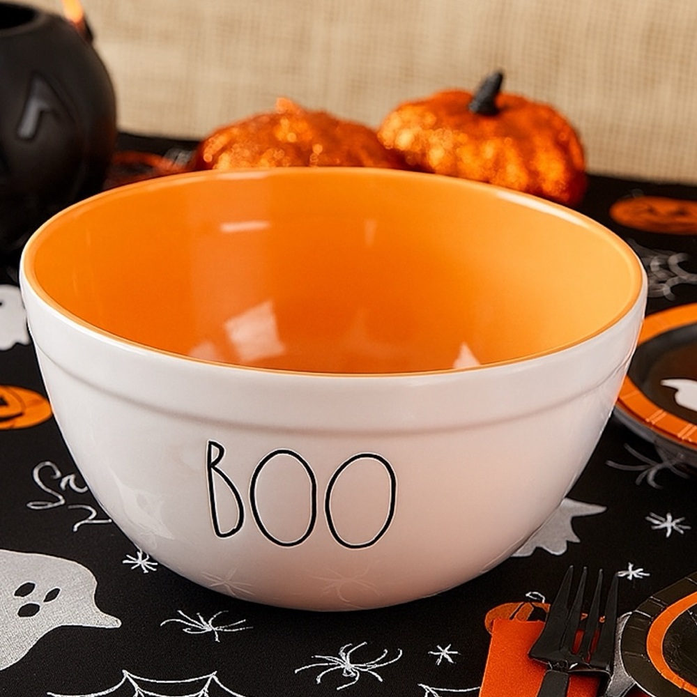 Rae Dunn Boo 10” Melamine Halloween Bowl Spooky Tableware Decor White Orange